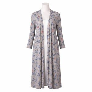 Size L LuLaRoe Sarah Cardigan Open Front Long Duster Gray Blue Red